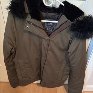 Olive Green Fur-Trimmed Women's Jacket
